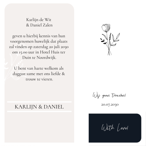 Trendy stapelkaart / trouwkaart met takje