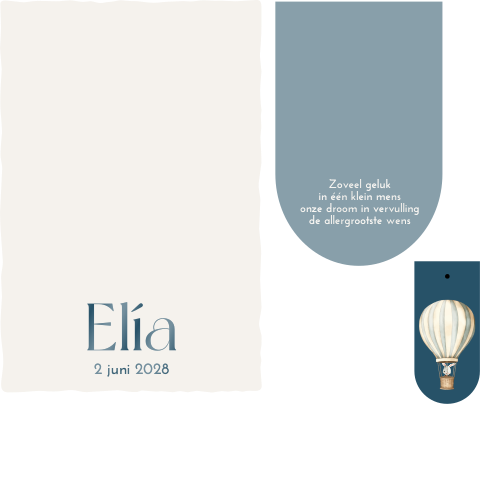 Geboortekaartje jongen blauw handgeschept labels