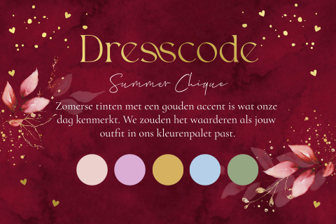 Dresscode kaartje bruiloft rood summer chique kleurenpalet