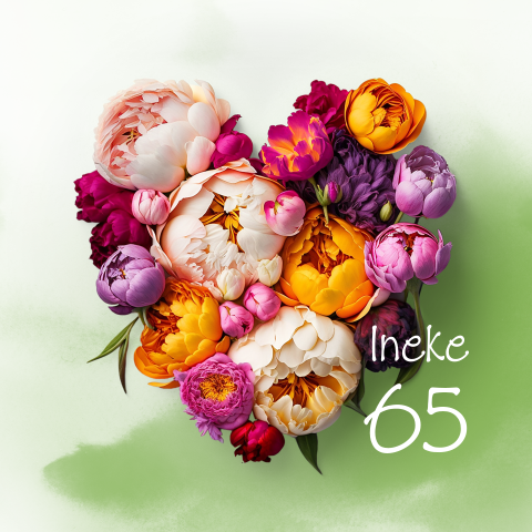 Uitnodiging hart van bloemen 65 jaar verjaardag