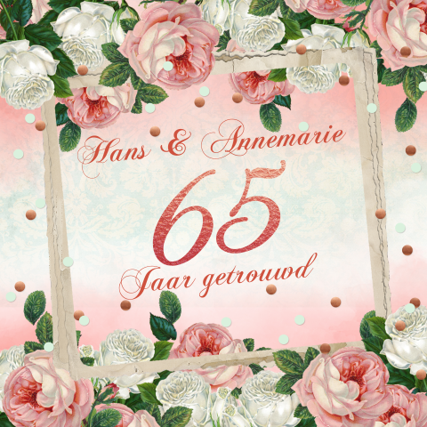 Uitnodiging jubileum 65 jaar getrouwd vintage rozen