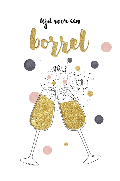Leuke uitnodiging kaart diner etentje met gouden bestek en confetti