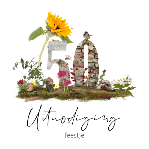Verjaardag uitnodiging 50 jaar mos natuur bloemen