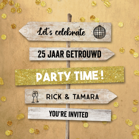 Jubileum uitnodiging 25 jaar met wegwijzer