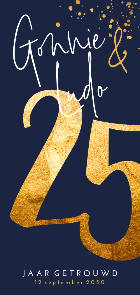 Jubileumkaart 25 jaar donkerblauw met goud