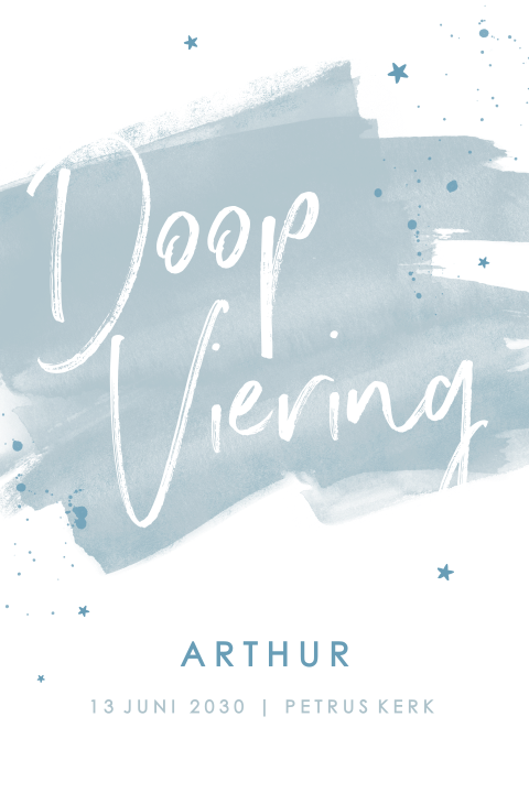Watercolour kaartje blauw voor doopviering