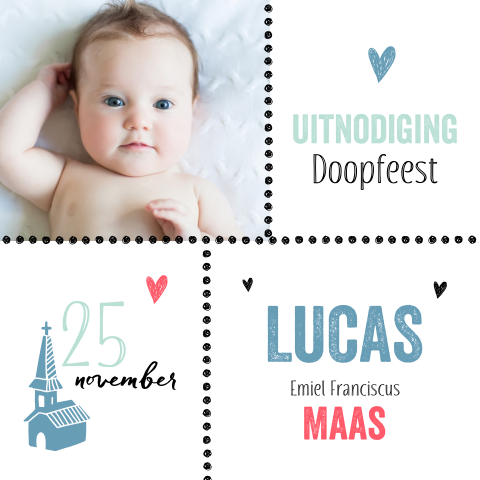 Hippe uitnodigingskaart doopfeest