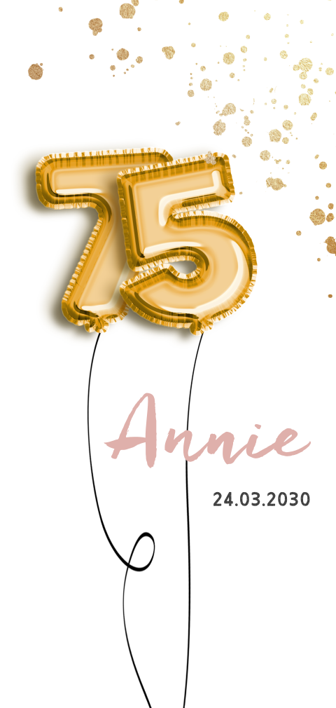 Originele uitnodiging 75e verjaardag met gouden ballon