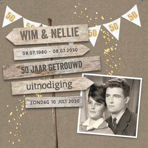 Vintage wegwijzer jubileumkaart 50 jaar getrouwd