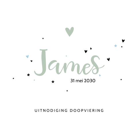 Doop uitnodiging met hartjes en sterretjes