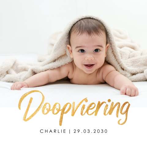 Lief en hippe uitnodiging doop met foto