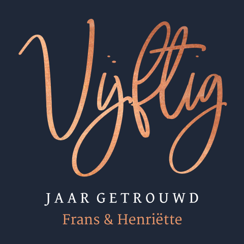 Uitnodiging gouden bruiloft met donkerblauw en brons