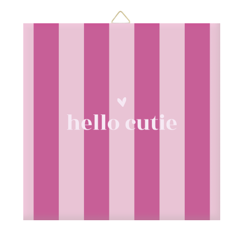 Tegeltje Hello Cutie met color blocking in roze en paars