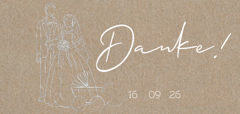 Dankeskarte zur Hochzeit aus Kraftpapier Familie mit Kind in Line Art