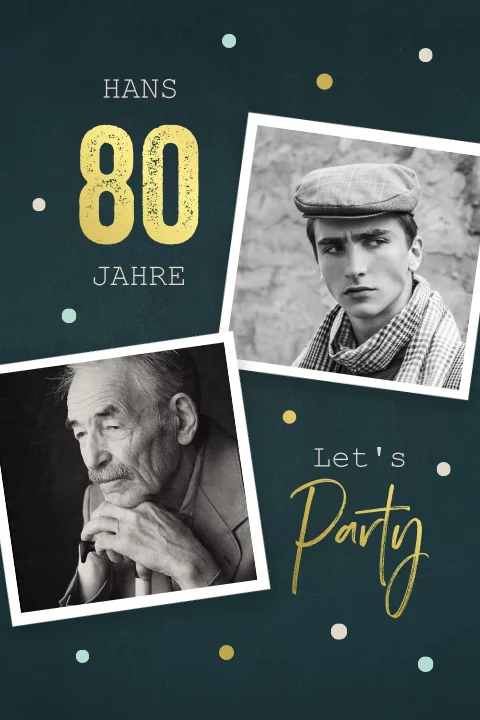 Einladung Zum 80. Geburtstag Selber Machen Dunkle Einladung zum 80 Geburtstag mit Goldfolie und Foto