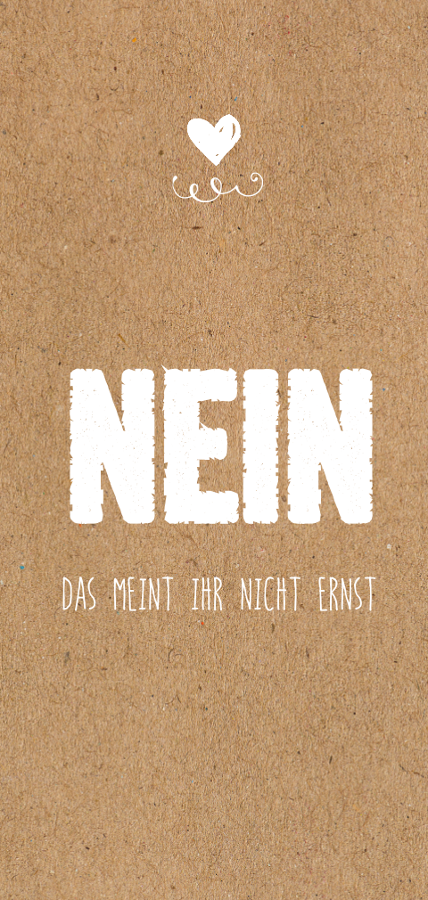 Humorvolle Hochzeitseinladung mit Kraftpapier-Look und Herzen