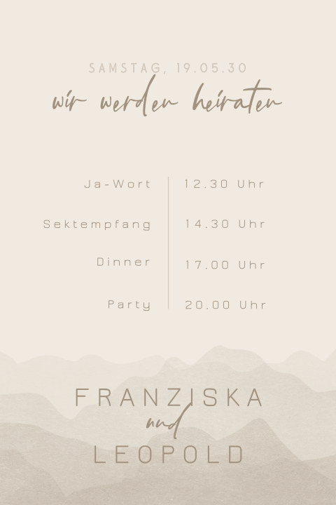 Hochzeitseinladung Bergmotiv in dezenten Farben