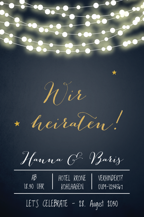 Tolle Hochzeitseinladung mit Lichterzauber