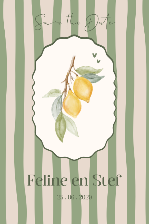 Save the Date kaart Lemon Love – Frisse elegantie met ronde hoeken