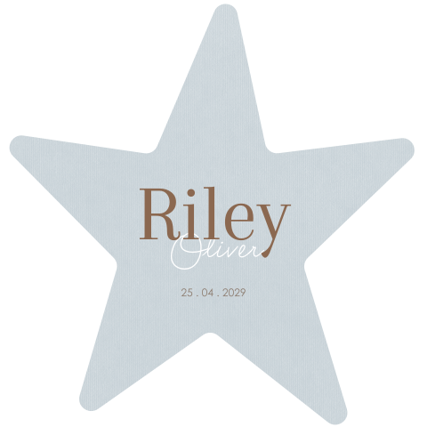 Minimalistisch geboortekaartje blauw stervorm – Riley Oliver
